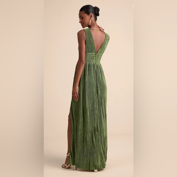 Melitta Olive Green Plisse Sash Maxi Dress - Picture 2 of 5